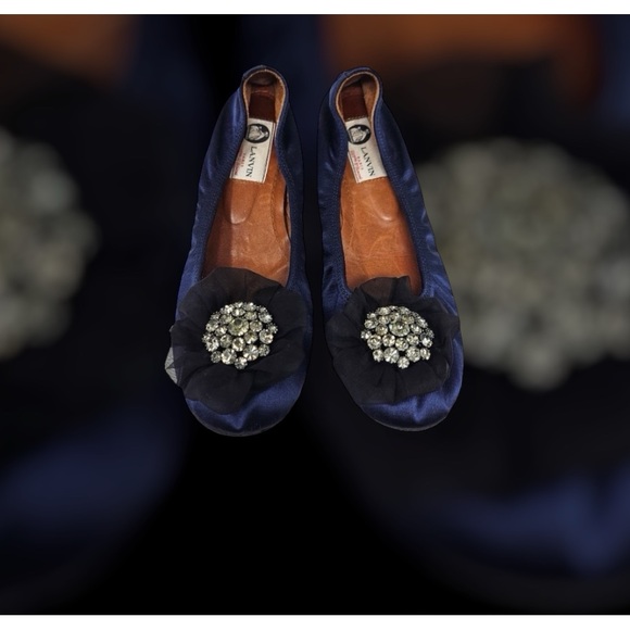LANVIN Élégant Satin Ballerine Slippers with Jeweled Silk Tulle ~ EU 38.5 US 7.5 - Picture 6 of 16